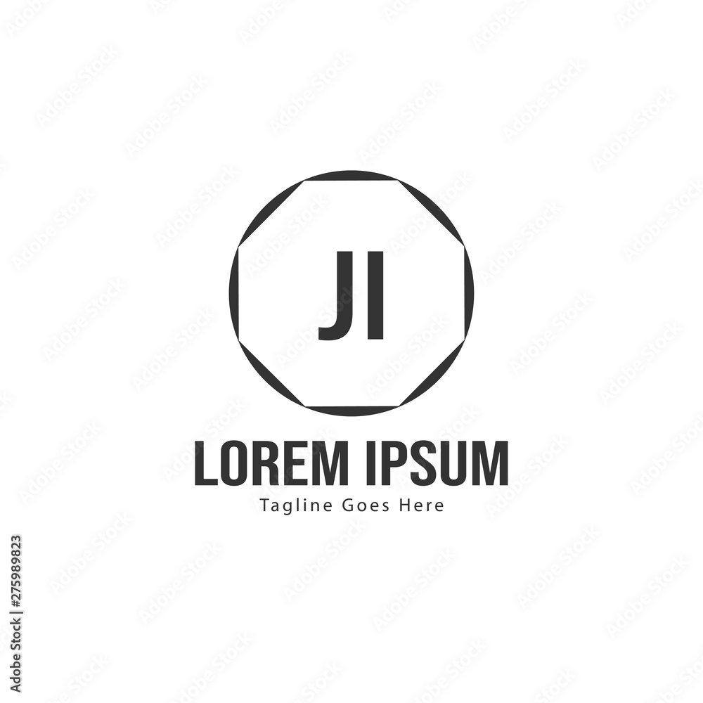 Initial JI logo template with modern frame. Minimalist JI letter logo vector illustration