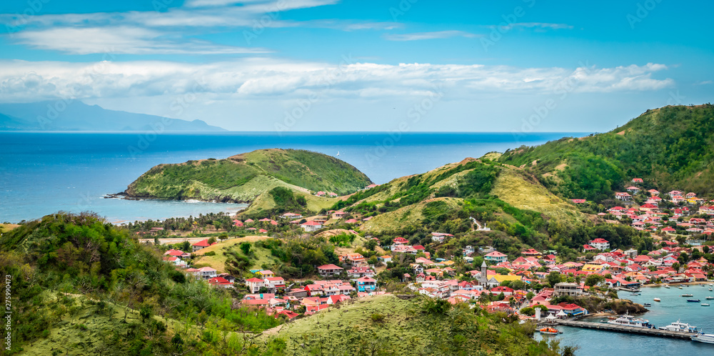 Panoramic landscape view of Terre-de-Haut, Guadeloupe, Les Saintes, Caribbean Sea. - obrazy, fototapety, plakaty 
