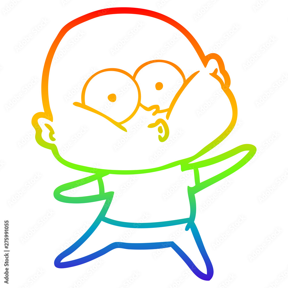 Obraz premium rainbow gradient line drawing cartoon bald man staring