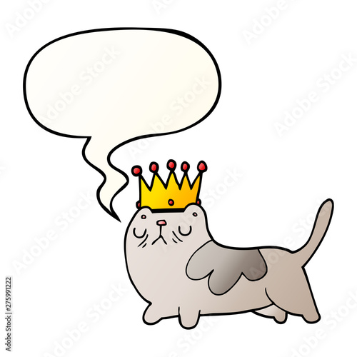 cartoon arrogant cat and speech bubble in smooth gradient style
