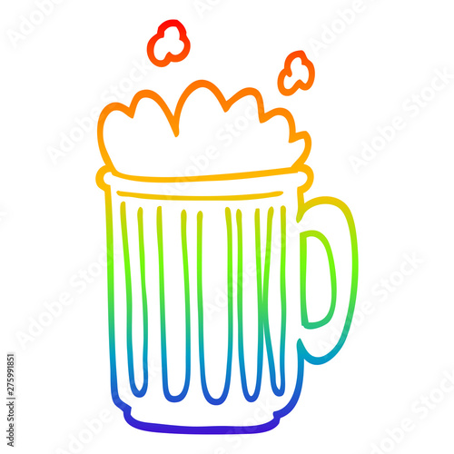 rainbow gradient line drawing cartoon tankard of beer