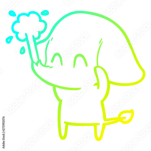 cold gradient line drawing cute cartoon elephant spouting water