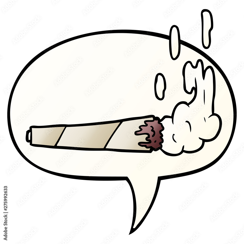cartoon marijuiana joint and speech bubble in smooth gradient style cartoon marijuiana joint and speech bubble in smooth gradient style
