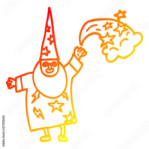 warm gradient line drawing cartoon wizard casting spell