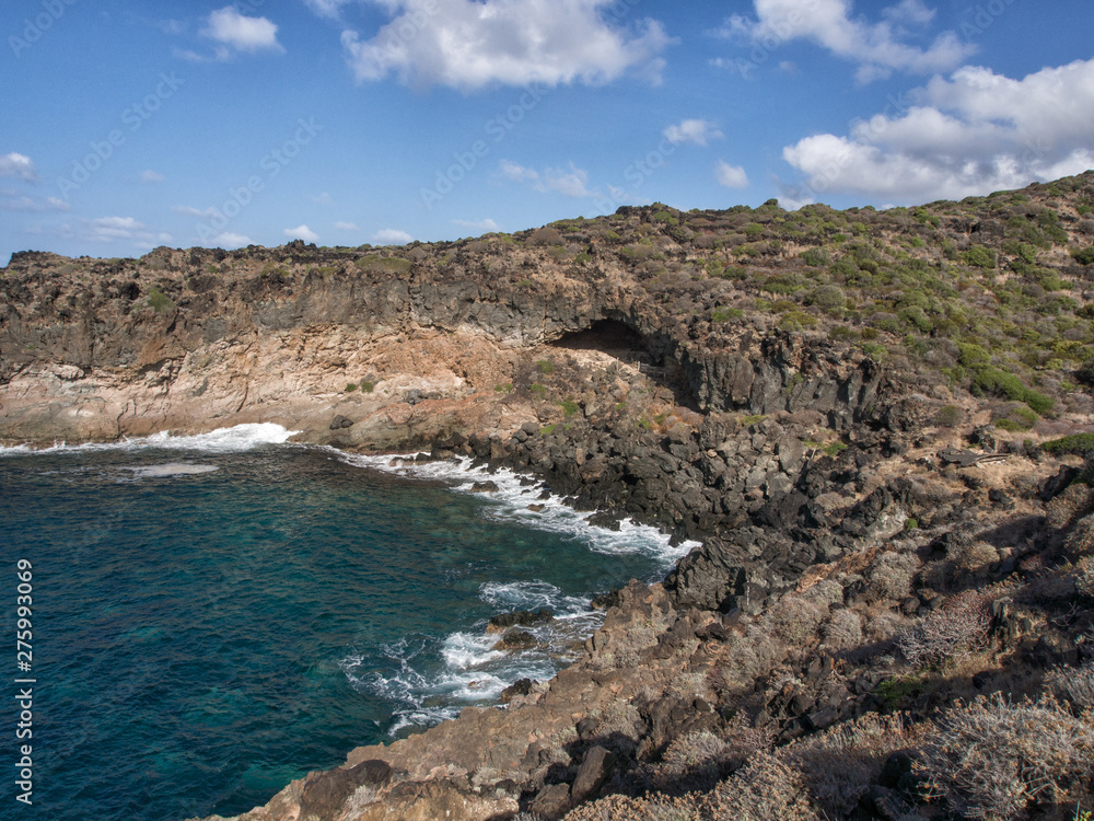 Sea, coast and cliff of Pantelleria, Sicily, Italy, beautiful mediterranean island