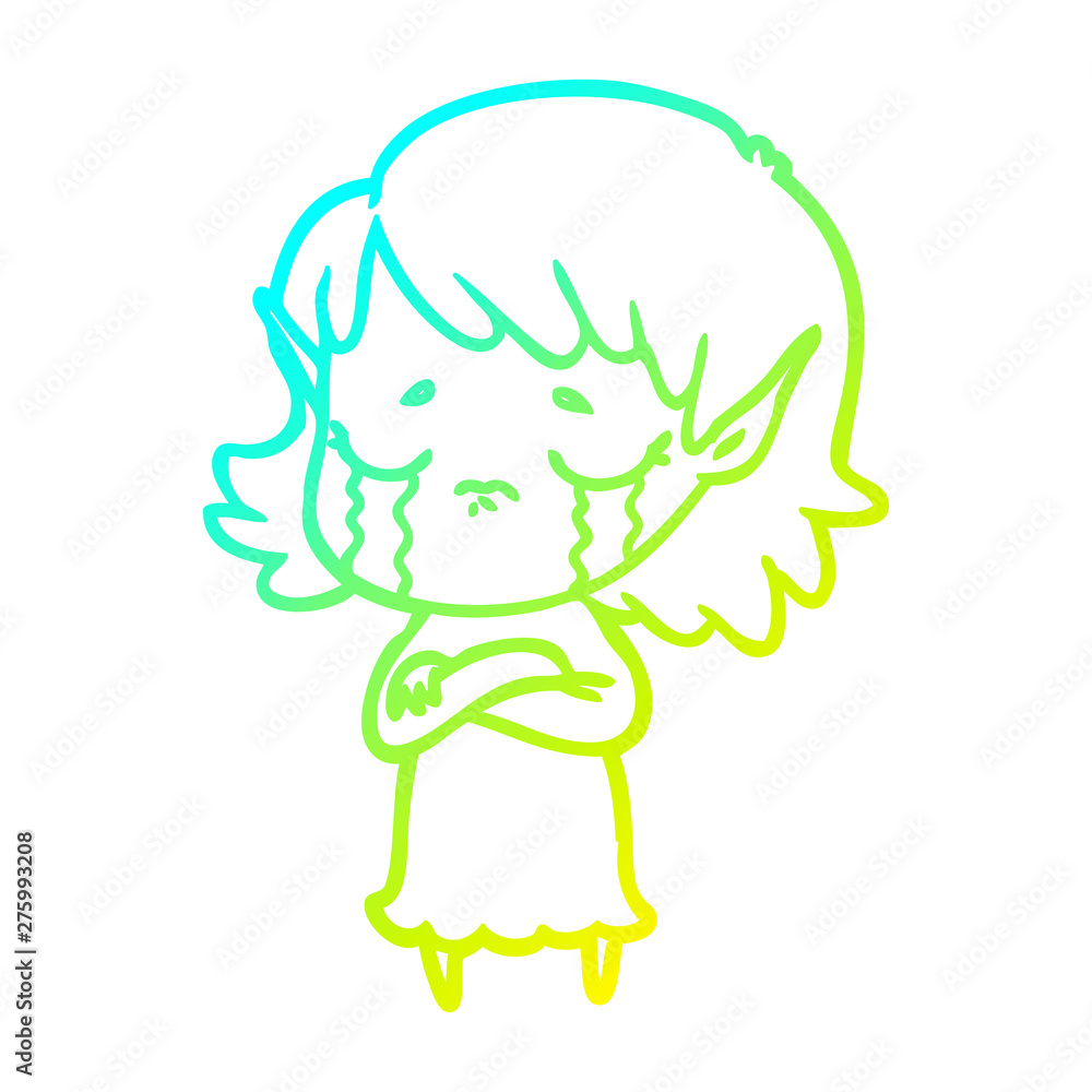 cold gradient line drawing cartoon crying elf girl cold gradient line drawing cartoon crying elf girl