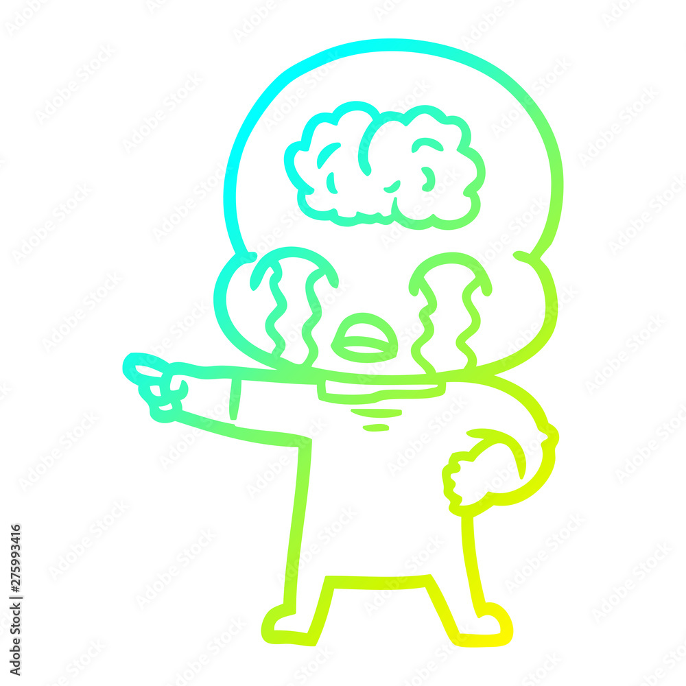 cold gradient line drawing cartoon big brain alien crying and pointing cold gradient line drawing cartoon big brain alien crying and pointing