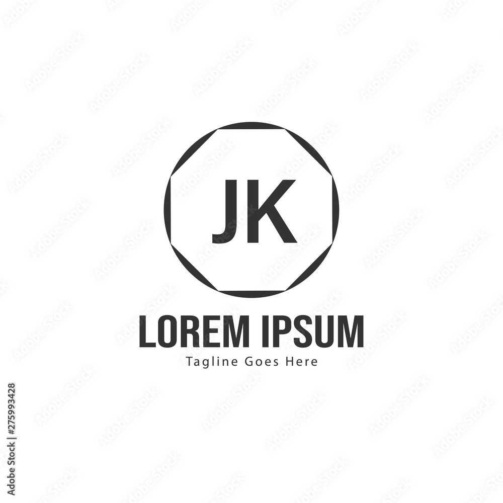 Initial JK logo template with modern frame. Minimalist JK letter logo vector illustration