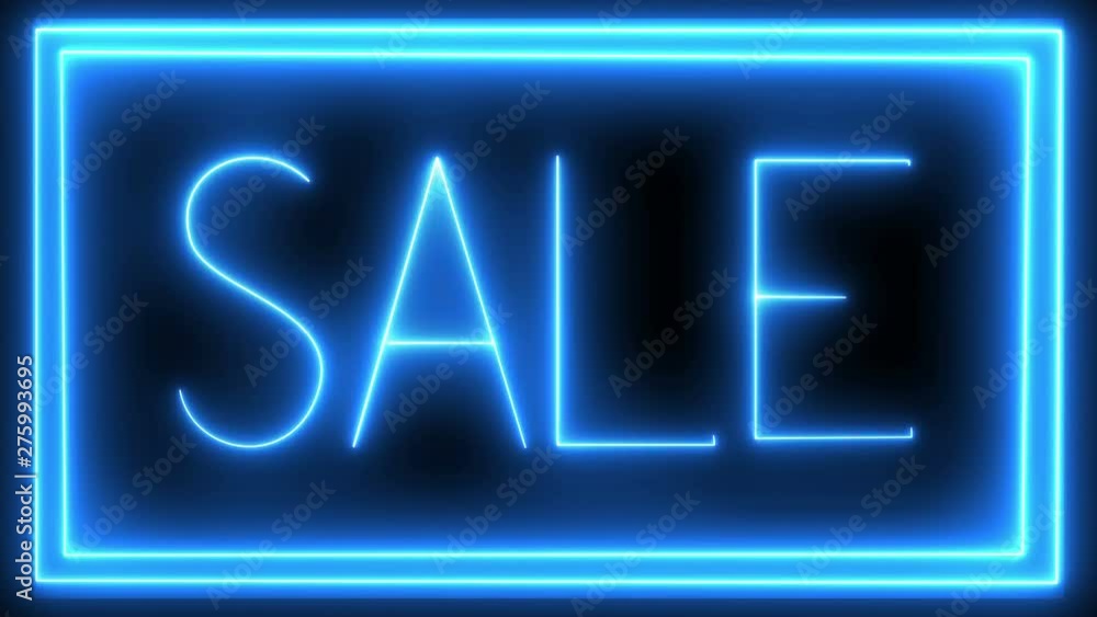Neon inscription of blue and red flowers in a sale frame Neon inscription of blue and red flowers in a sale frame
