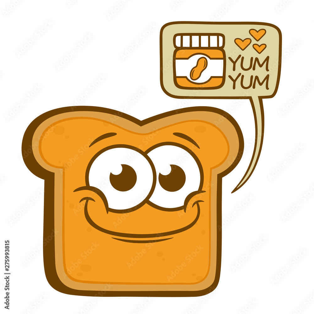 Cute cartoon happy toast with peanut butter Cute cartoon happy toast with peanut butter