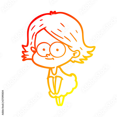 warm gradient line drawing happy cartoon girl