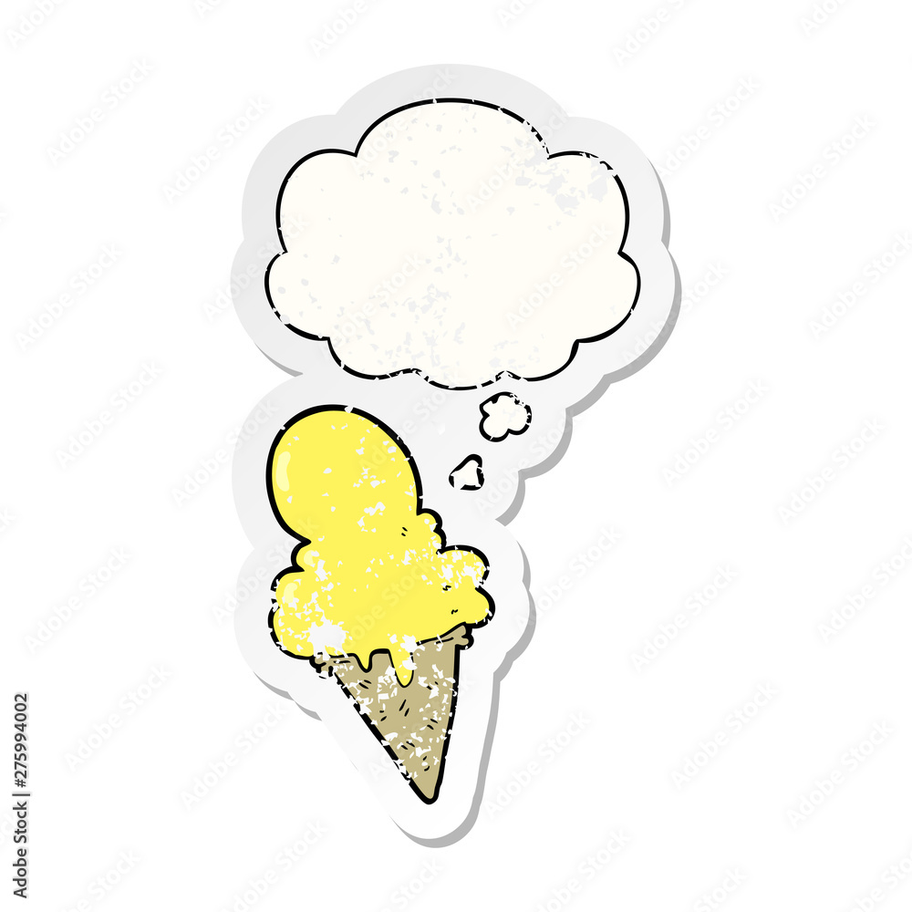 cartoon ice cream and thought bubble as a distressed worn sticker cartoon ice cream and thought bubble as a distressed worn sticker