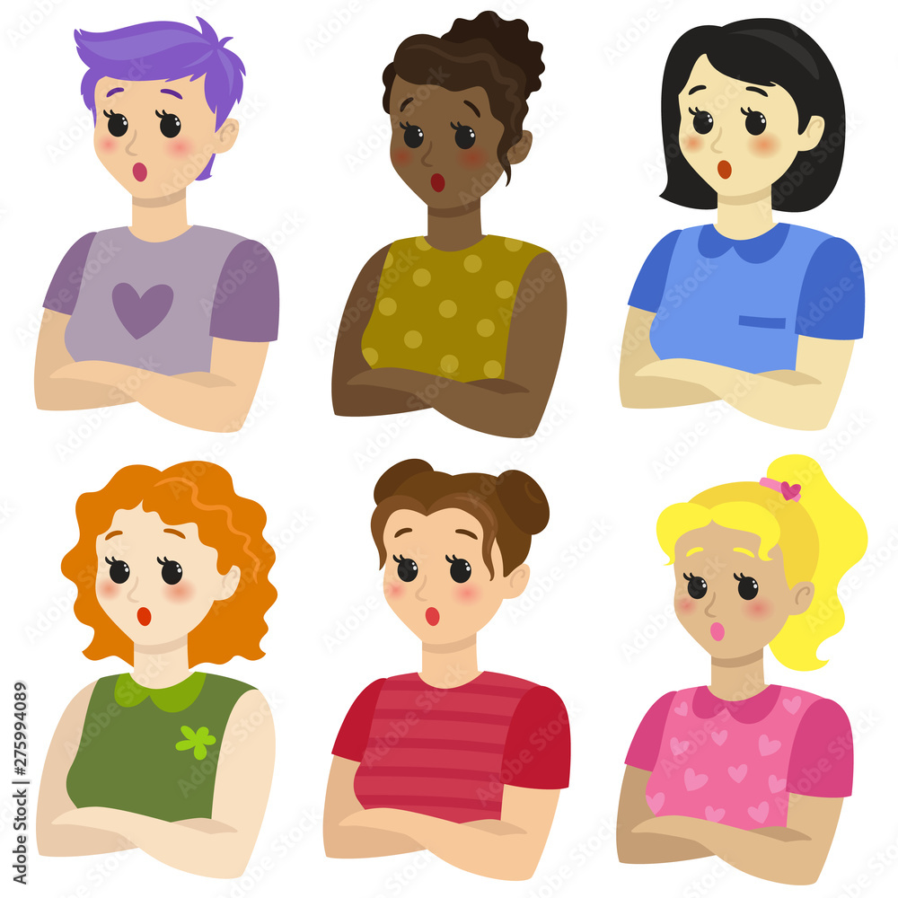 A set of female emotions. Surprise, fear. A set of female emotions. Surprise, fear.