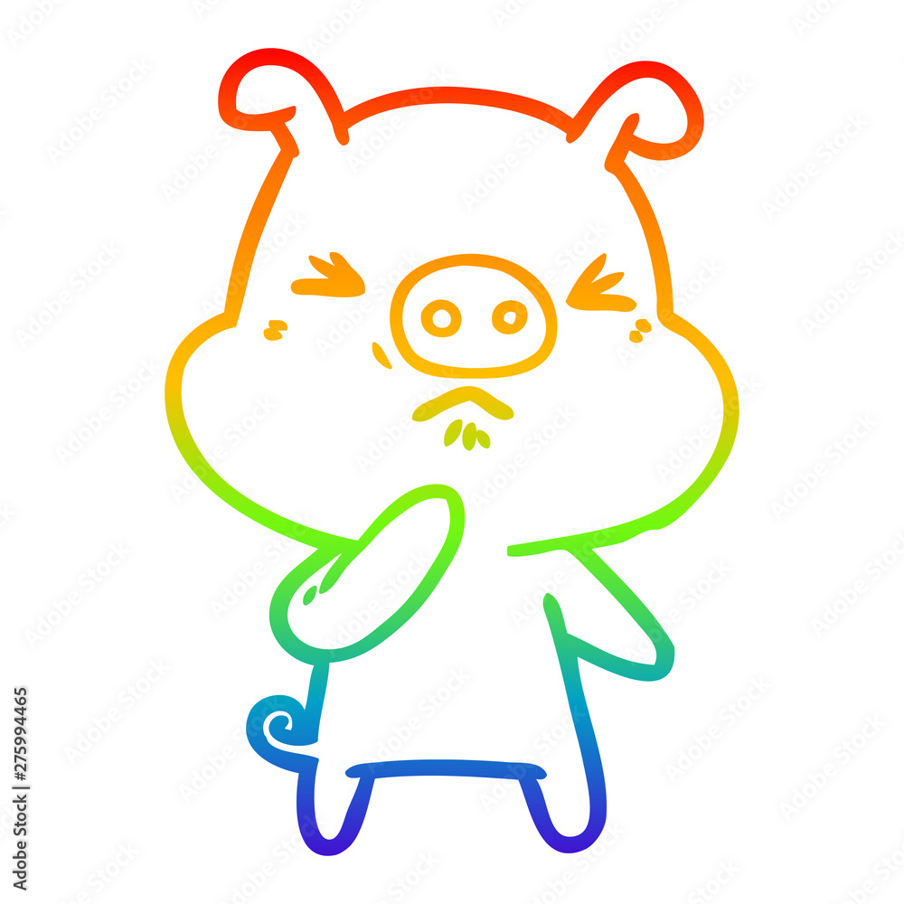 rainbow gradient line drawing cartoon angry pig rainbow gradient line drawing cartoon angry pig