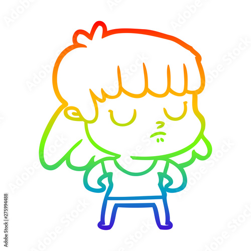 rainbow gradient line drawing cartoon indifferent woman