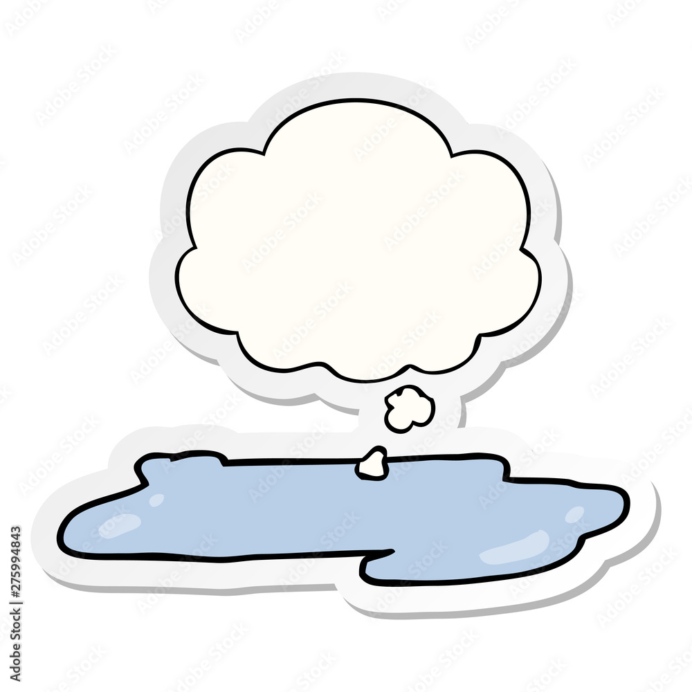 cartoon water puddle and thought bubble as a printed sticker Stock Vector |  Adobe Stock
