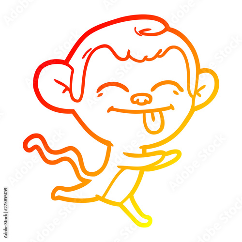 warm gradient line drawing funny cartoon monkey running