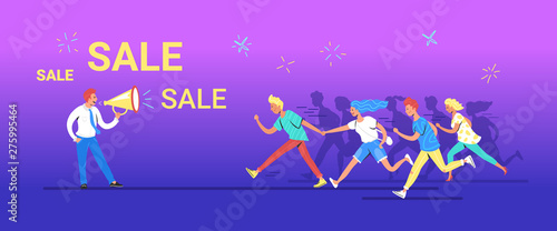 Teenage people running forward concept vector illustration of happy teenagers hurrying to reach shopping sale