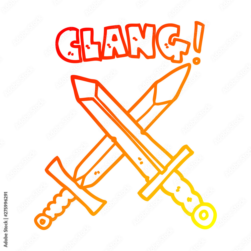 warm gradient line drawing cartoon sword fight warm gradient line drawing cartoon sword fight