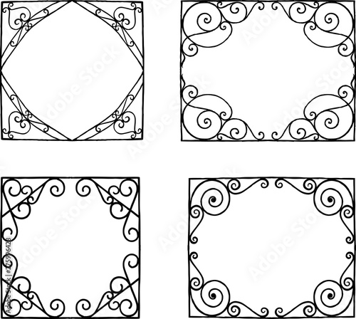 Vector drawing of a set of ornamental frames in style of art nouveau