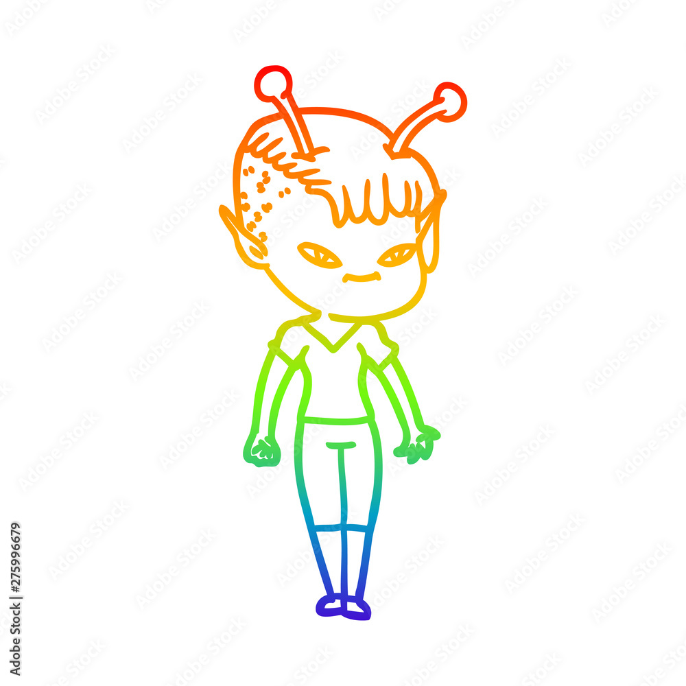 rainbow gradient line drawing cute cartoon alien girl rainbow gradient line drawing cute cartoon alien girl