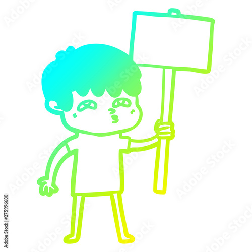 cold gradient line drawing cartoon curious man