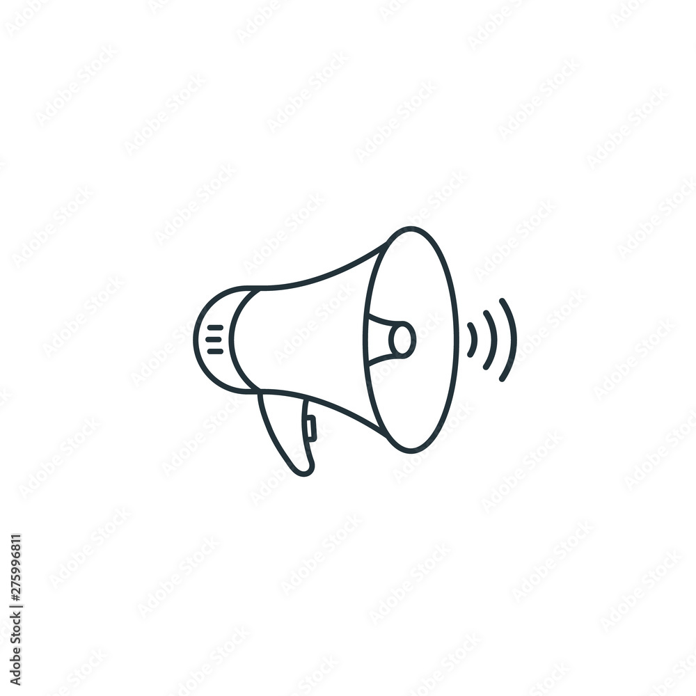 Loudspeaker icon. Megaphone sign. Announcement symbol. Thin line icon on white background. Vector illustration