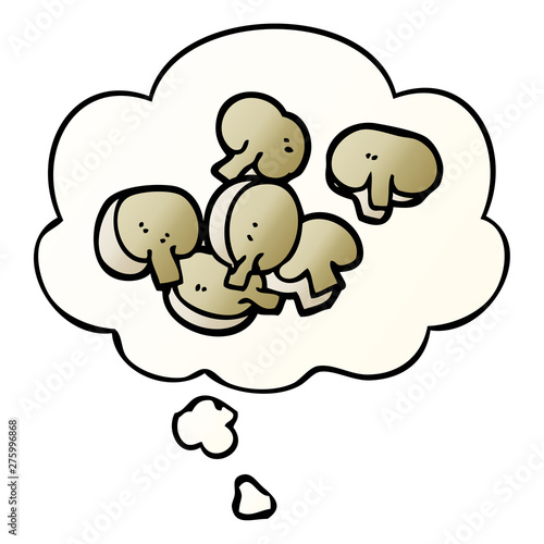 cartoon chopped mushrooms and thought bubble in smooth gradient style