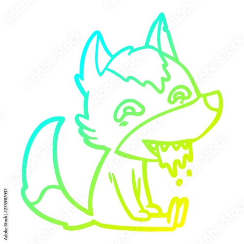 cold gradient line drawing cartoon hungry wolf sitting waiting