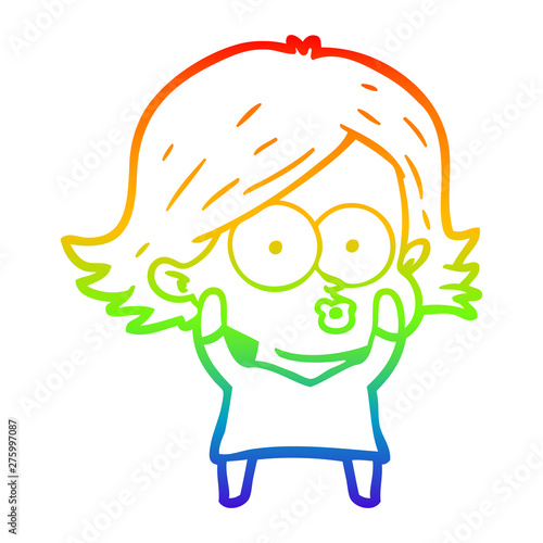 rainbow gradient line drawing cartoon girl pouting