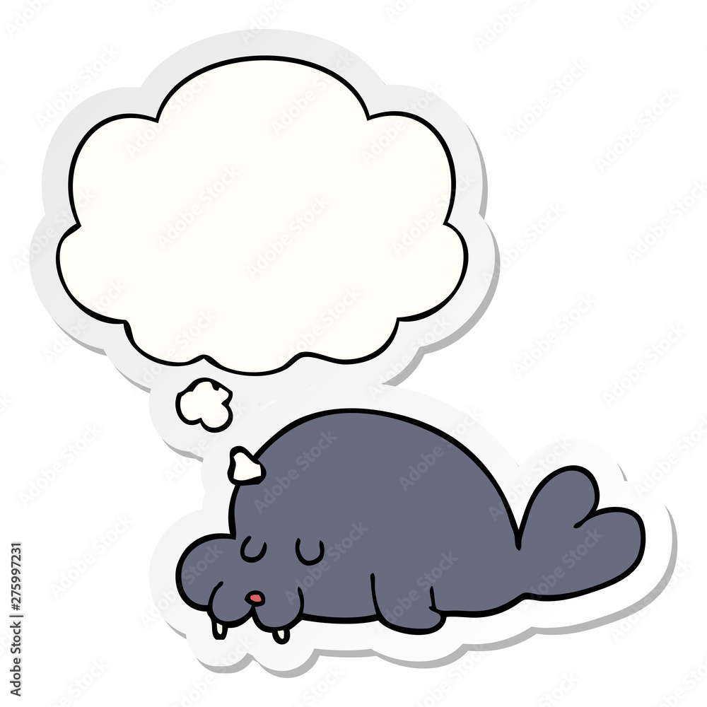 cartoon walrus and thought bubble as a printed sticker cartoon walrus and thought bubble as a printed sticker