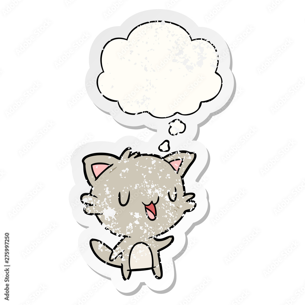 cartoon happy cat and thought bubble as a distressed worn sticker cartoon happy cat and thought bubble as a distressed worn sticker