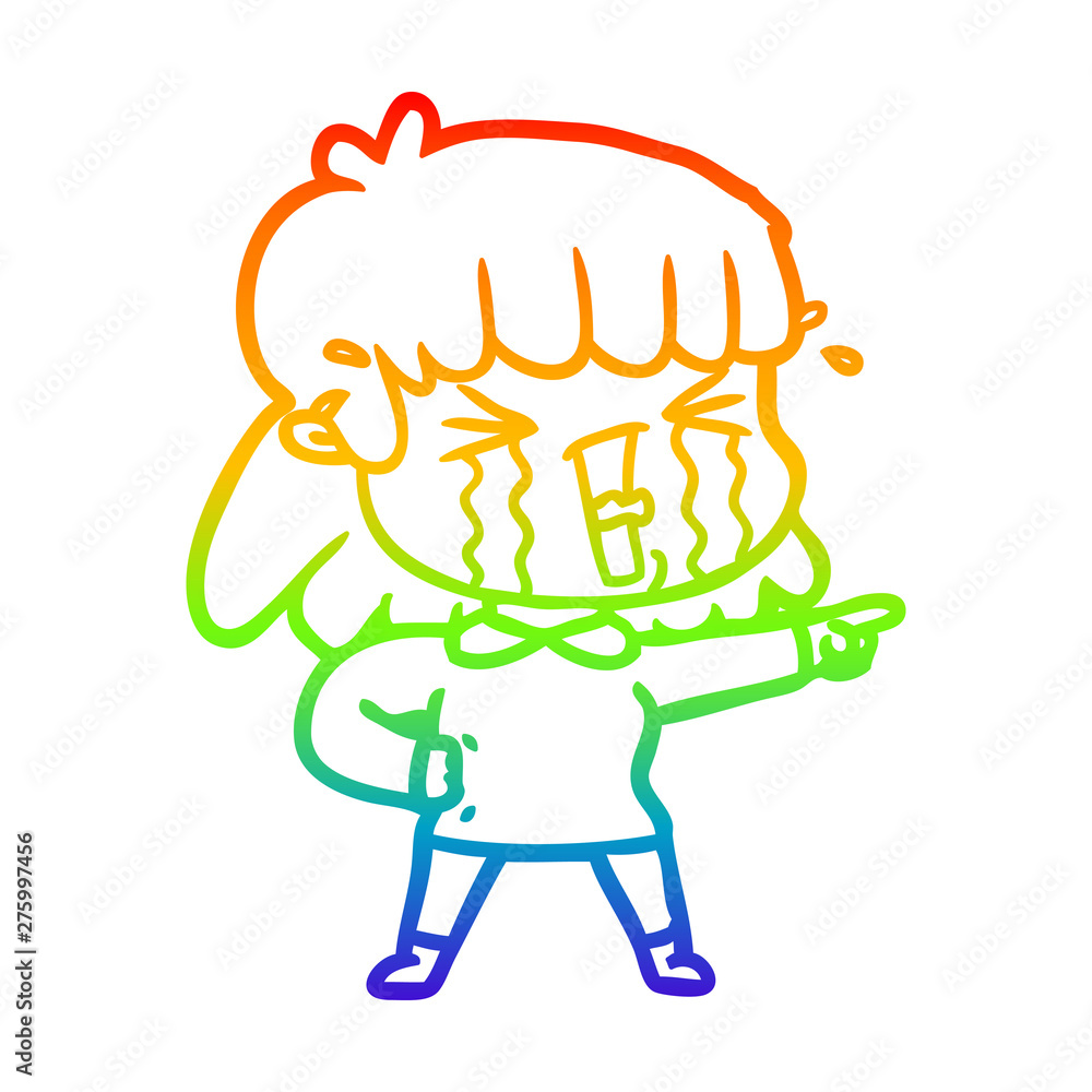 rainbow gradient line drawing cartoon woman in tears rainbow gradient line drawing cartoon woman in tears
