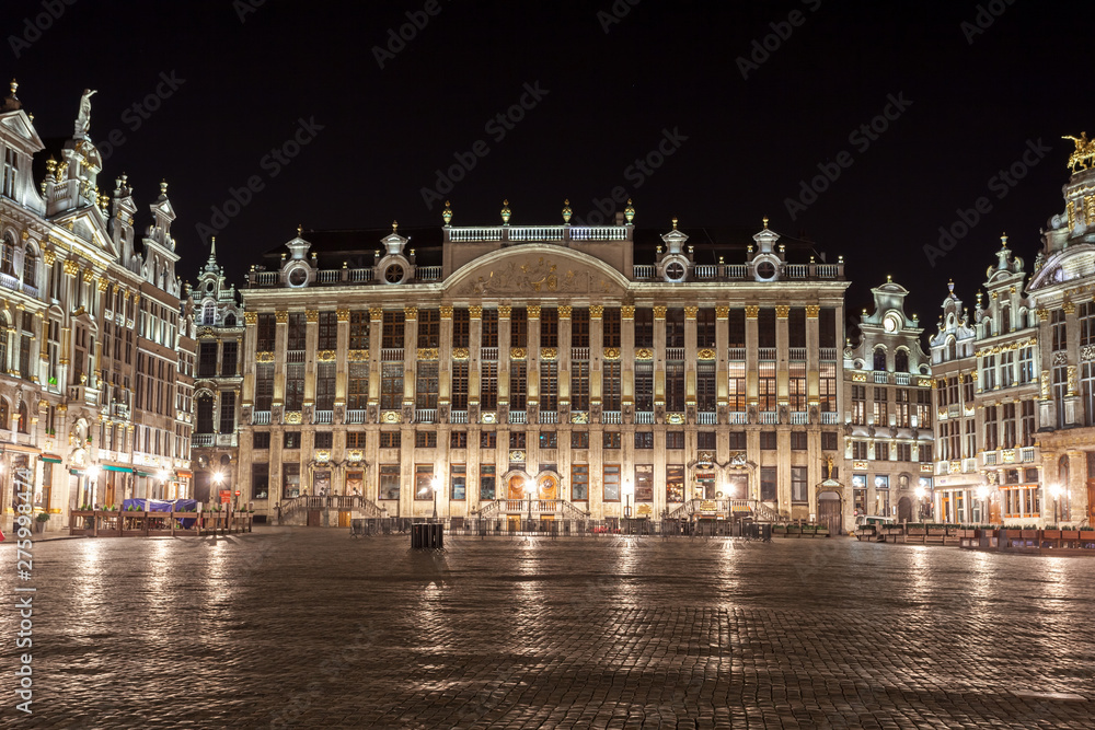 Grand Place buildings from Brussels at night, Belgium