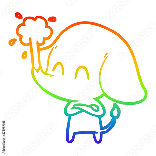 rainbow gradient line drawing cute cartoon elephant spouting water