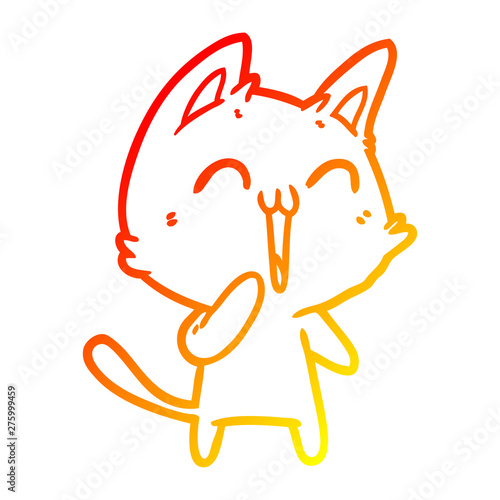 warm gradient line drawing happy cartoon cat meowing