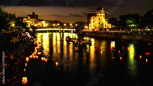 タイムラプス、世界遺産・広島平和記念公園、灯篭流しと原爆ドーム、広島観光