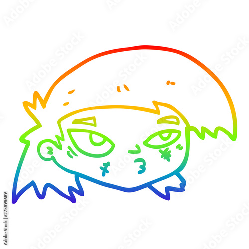 rainbow gradient line drawing cartoon scratched up face