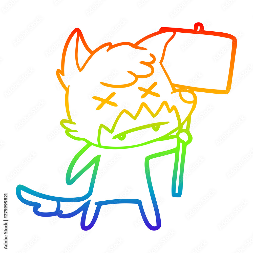 rainbow gradient line drawing cartoon dead fox with protest sign rainbow gradient line drawing cartoon dead fox with protest sign