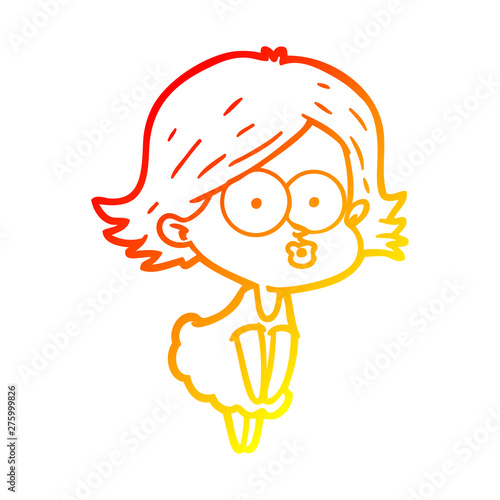 warm gradient line drawing cartoon girl pouting