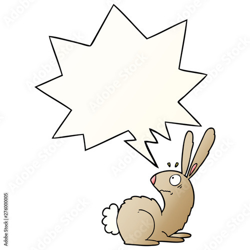 cartoon startled bunny rabbit and speech bubble in smooth gradient style