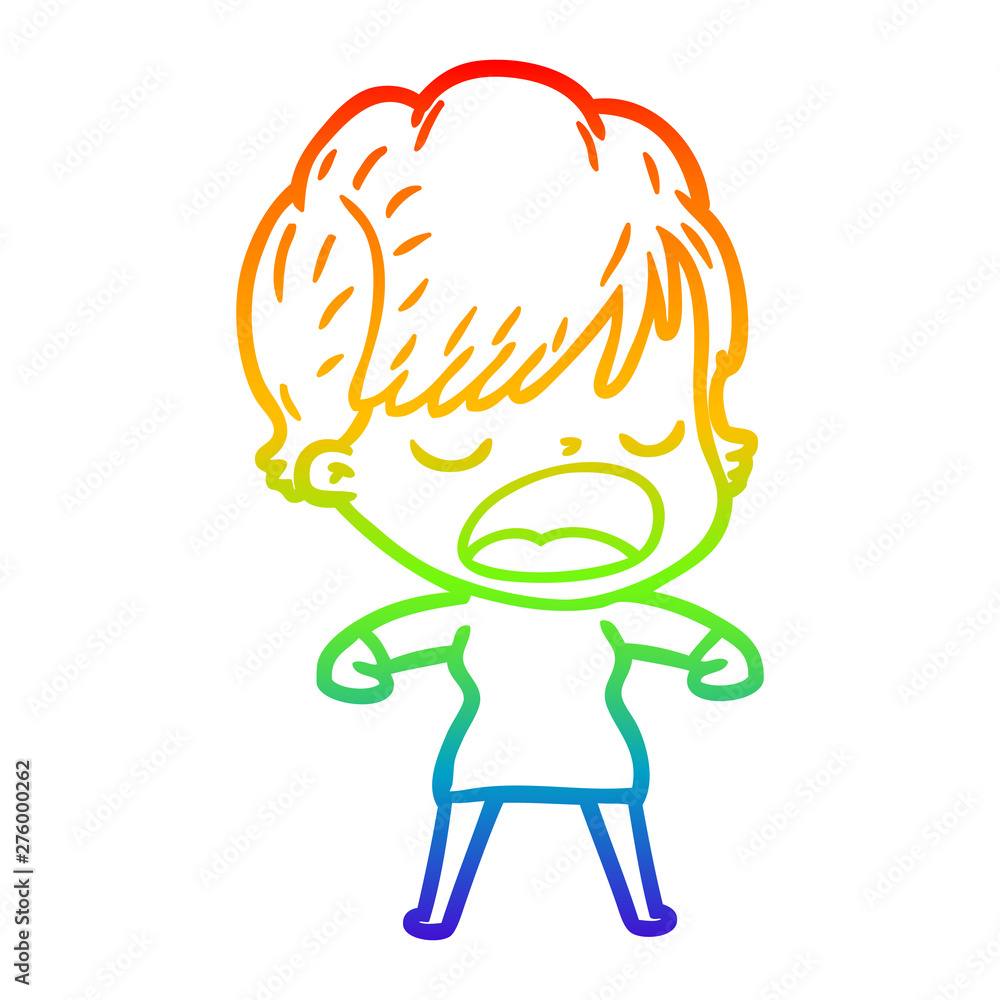 rainbow gradient line drawing cartoon woman talking rainbow gradient line drawing cartoon woman talking