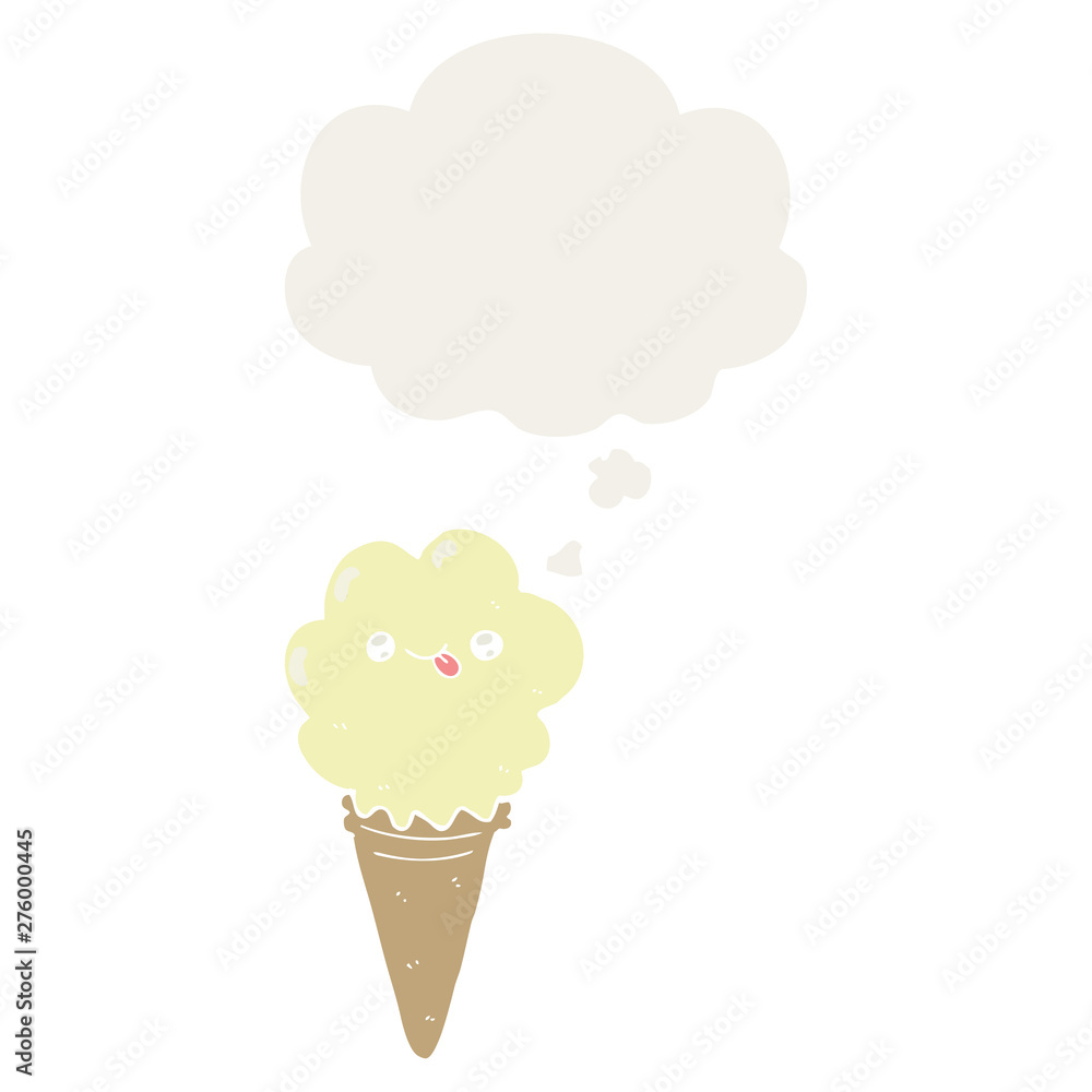 cartoon ice cream and thought bubble in retro style cartoon ice cream and thought bubble in retro style