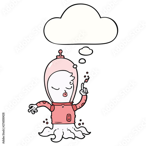 cute cartoon alien and thought bubble