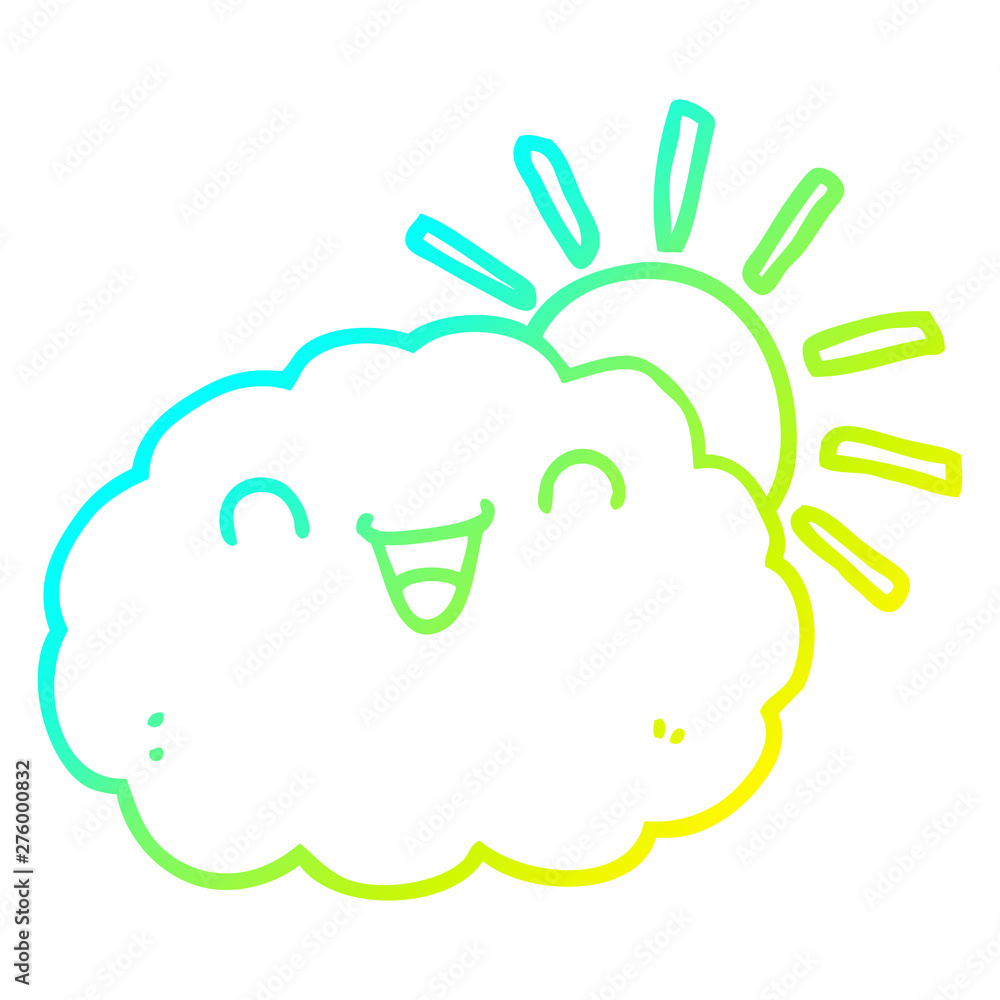 cold gradient line drawing happy cartoon cloud cold gradient line drawing happy cartoon cloud