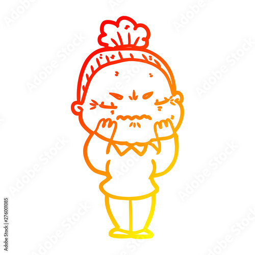 warm gradient line drawing cartoon annoyed old lady