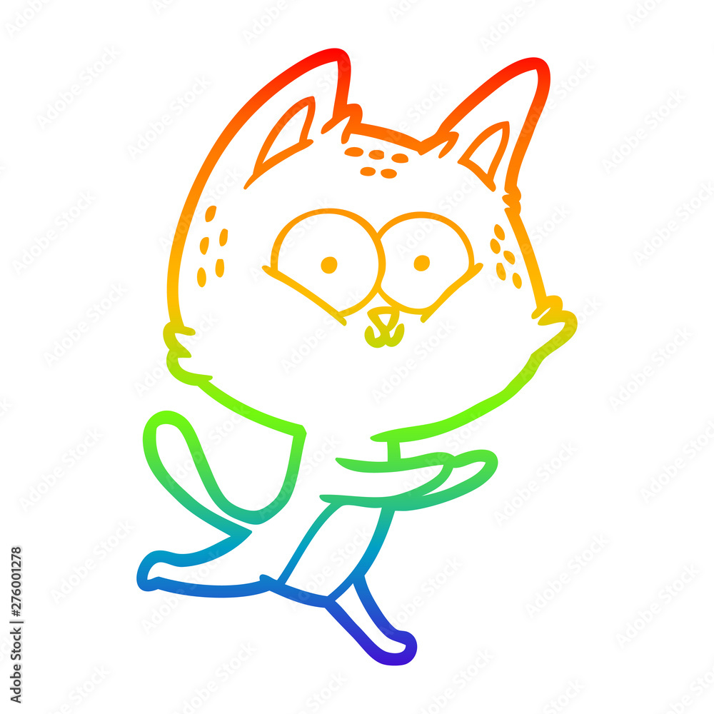 rainbow gradient line drawing cartoon cat running rainbow gradient line drawing cartoon cat running