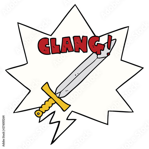 cartoon clanging sword and speech bubble