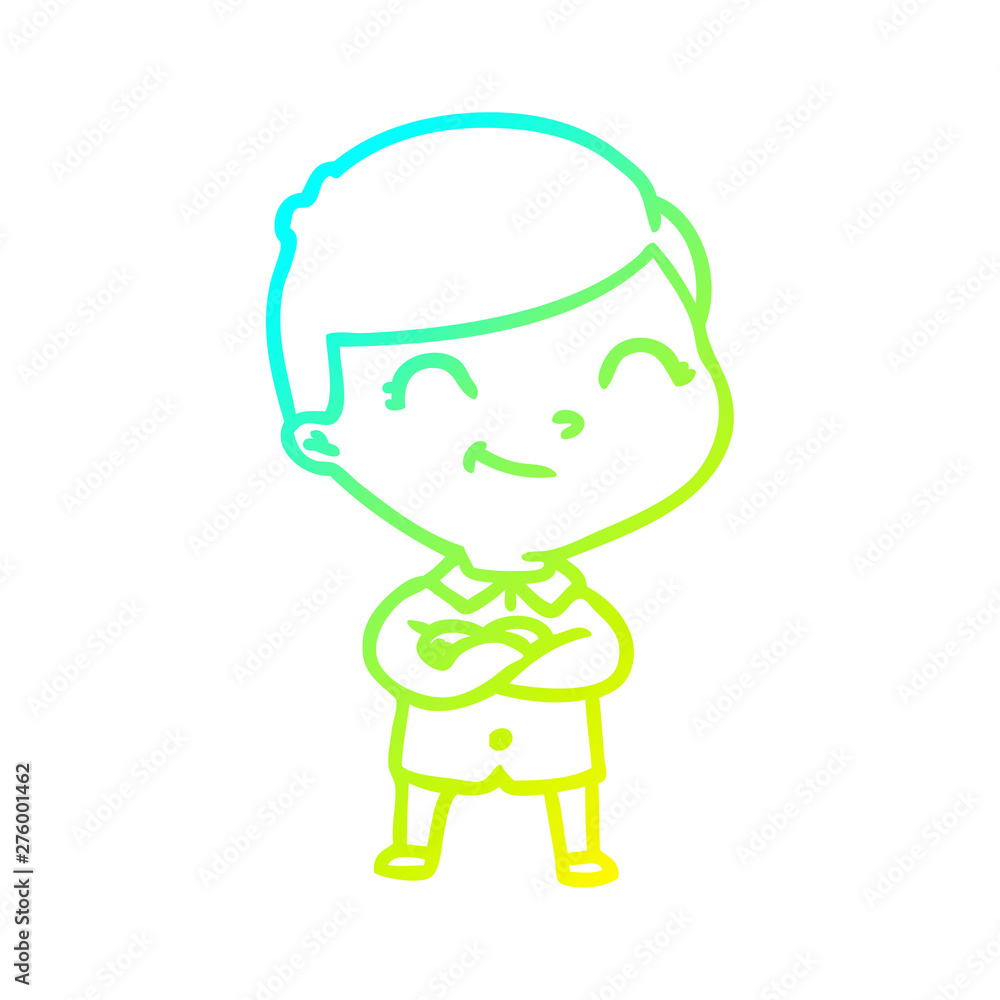 cold gradient line drawing cartoon boy smiling