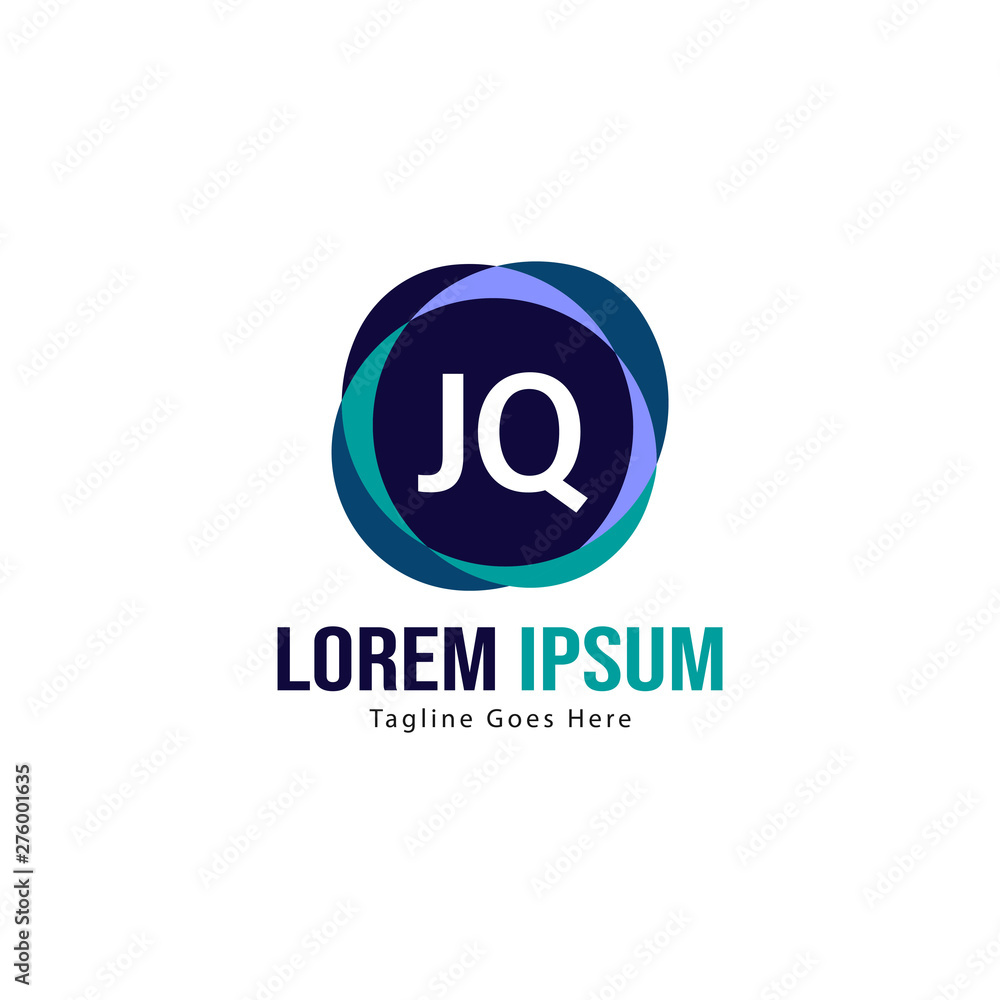 Initial JQ logo template with modern frame. Minimalist JQ letter logo vector illustration